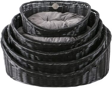 Набір з 5 корів для котів та/або собак D&D Home, модель Рустикаль, ротанг, з подушками, чорний/антрацитовий, з поліротангу, для котів та маленьких собак