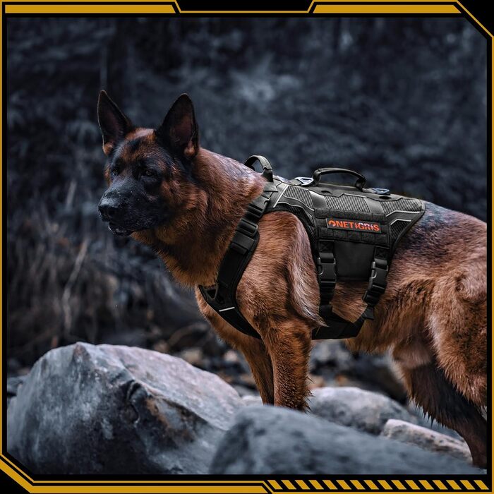 Шлея для собак OneTigris AIRE Armor Mesh, регульована, з 2 ручками, 3 D-кільцями, не тягне, світловідбивна, дихаюча, для великих і середніх собак, чорна, розмір L