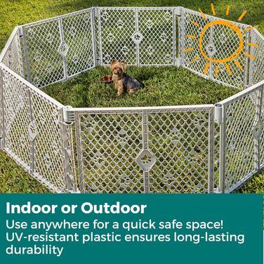 Клітка-вольєр для собак MyPet з 8 панелей, сірого кольору, довговічна та стійка до УФ-випромінювання, портативна, регульована, зручна для тварин, дружній дизайн (з розширенням на 2 панелі, дизайном 