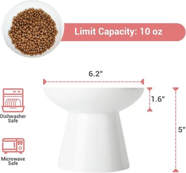 Керамічна годівниця для котів CEEFU - широка, піднята, без свинцю та кадмію, 15,7x12,7 см, біла