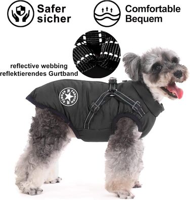 Теплий зимовий одяг для собак, водонепроникний, для маленьких собак, з кільцем, чорний, 30 см