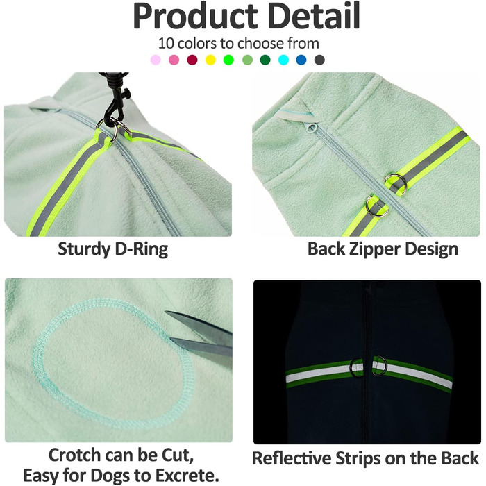 Теплий пуловер для собак, флісова жилетка зі світловідбиваючими елементами, одяг для цуценят, зимова куртка, теплий плащ (зелений, салатовий, L)