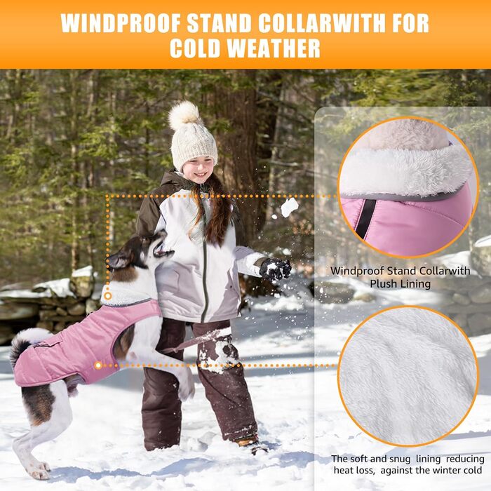 Водонепроникний теплий зимовий одяг для собак iBuddy - тепла флісова жилетка, відбиваючий елементи, регульований, для великих собак, рожевий, розмір L