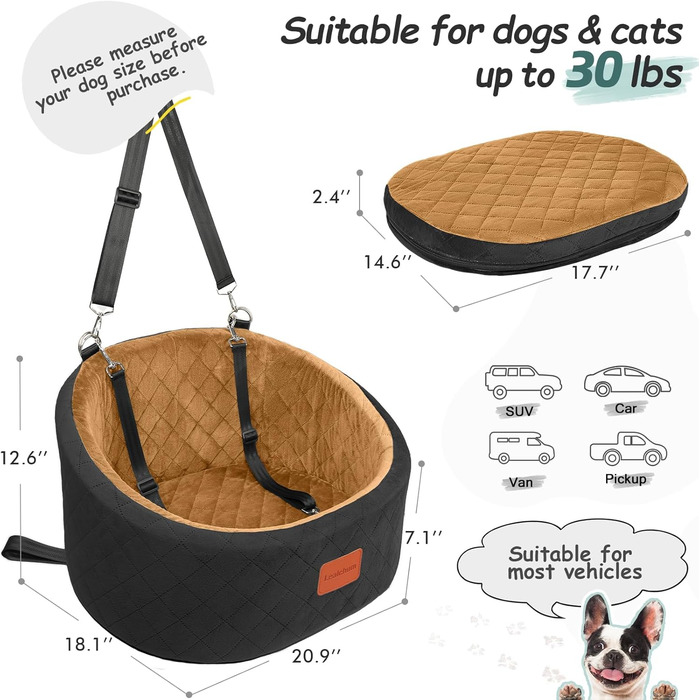 Зручний автокрісло для собак з кріпленням для безпеки, миється, з неслизьким дном (Чорний/Кофе, Маленький)