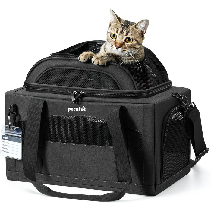 Транспортна сумка для котів Pecute - переноска для котів та маленьких собак, складана, легка, для подорожей, зелена (сіра)