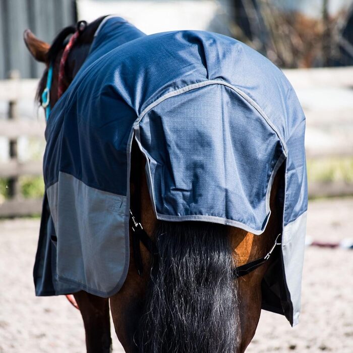 Regendecke eQuitack Winterdecke Turnout 100% Wasserdicht 600D з флісом Highneck, Navy/Grau, 165x165 см
