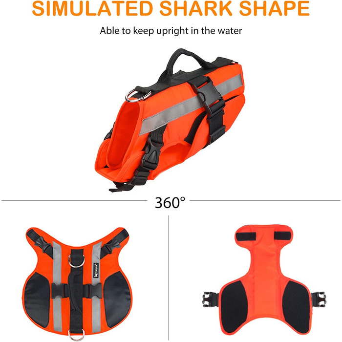 PETCUTE Жилет рятувальний для собак, регульований, з ручкою та світловідбиваючими елементами, для басейну, човнів, каное. Підходить для малих, середніх та великих собак