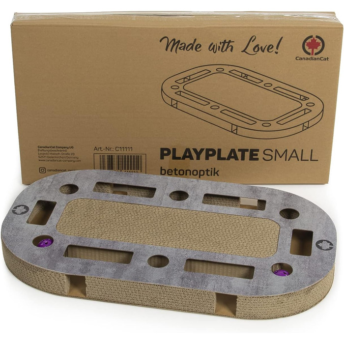 PlayPlate Katzenspielplatz - ігровий майданчик для котів CanadianCat, 65x35x5.8 см, з інтегрованою картонною поверхнею для дряпання, в бетоні, ігровий коврик