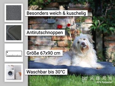 Зручне ліжко для собак та котів Zollner, сіре - 90x67x8 см, з антиковзким покриттям, можна прати до 30°C