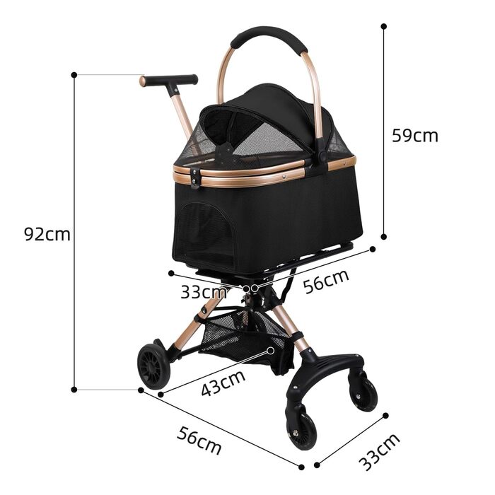 Візок для собак 3 в 1, розкладний, для маленьких собак та котів, знімний кошик, візок для тварин, портативний, сітка, оксфордська тканина, до 20 кг (Темно-зелений) (Чорний)