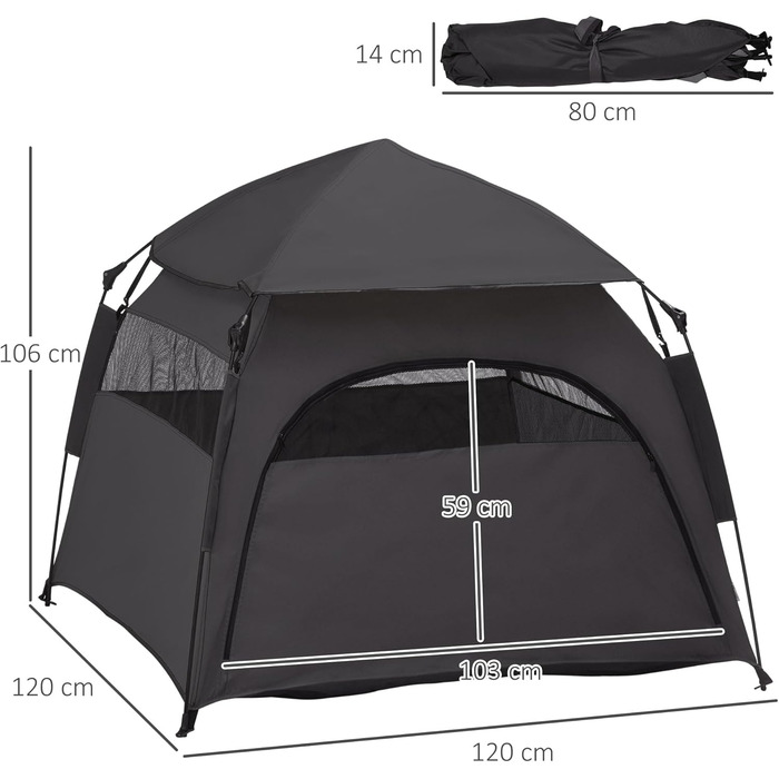 Палатка для собак PawHut - собачий домік, хатинка для котів на вулицю з сіткою, намет-тіпі для собак з сумкою, сонцезахисний дах для двору, вітальні, темно-сірий