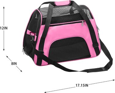 Транспортна сумка для собак та котів DONYER, рожева, з м'якою конструкцією та сіткою зверху та з боків, розмір 44 x 20 x 30 см
