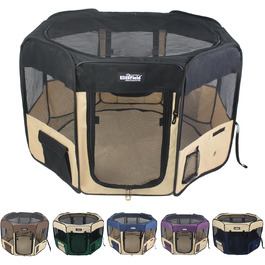 Клітка-вольєр EliteField для домашніх тварин з 2 дверцятами, м'яка, різні розміри та кольори, для собак, котів та інших тварин (91,4 x 91,4 x 61,4 см, Чорний + Бежевий)