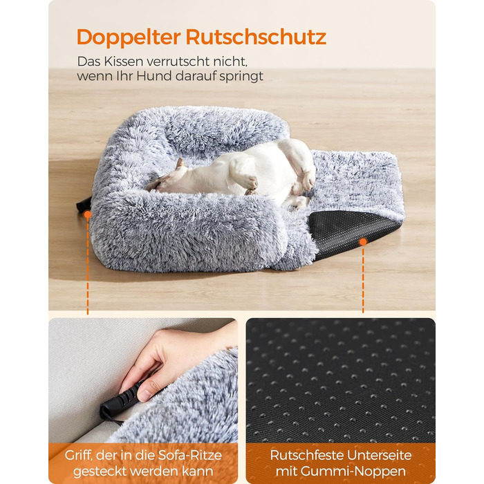 Ліжко для собак Feandrea FluffyHug, плюшеве, м'яке, розмір M, 80 x 75 x 16 см, сірий колір, для маленьких та середніх собак