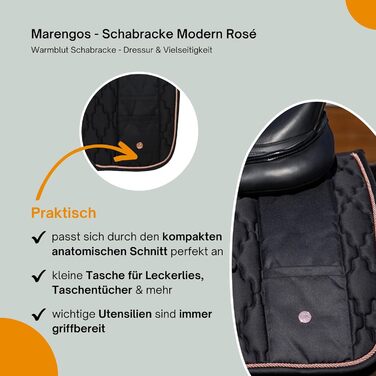 Schabracke Marengos Modern Rosé для теплокровних коней: м'яка підкладка, захист гриви та хребта, бароковий дизайн з квітковою стежкою та декоративною корделлю | підходить для виїздок та універсального використання, чорний колір