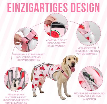 Комбінезон для собак після операції, дихаючий, для захисту задніх лап, рожевий. Підходить для собак маленьких, середніх та великих порід, для кобелів та сук. Розміри: XS (довжина спини 27-32 см, довжина лап 15 см), S (довжина спини 33-38 см, довжина лап 1