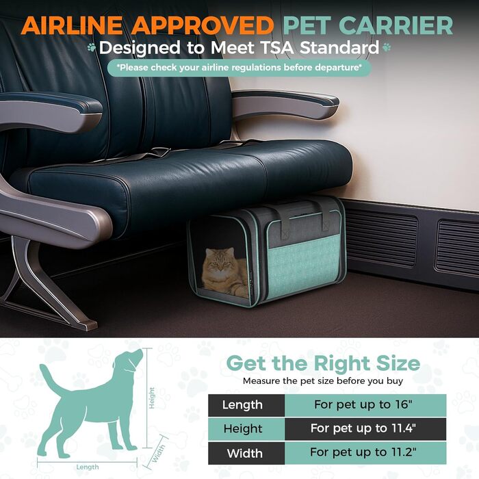 Betopet: Сумка-переноска для собак та котів, TSA-аппробована, розширювана, до 6,8 кг, 41,8 x 33 x 30,8 см