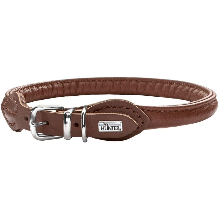 Шкіряний нашийник для собак HUNTER Round & Soft, м'яка теляча шкіра з нейлоновим підкладом, коричневий, розмір 40