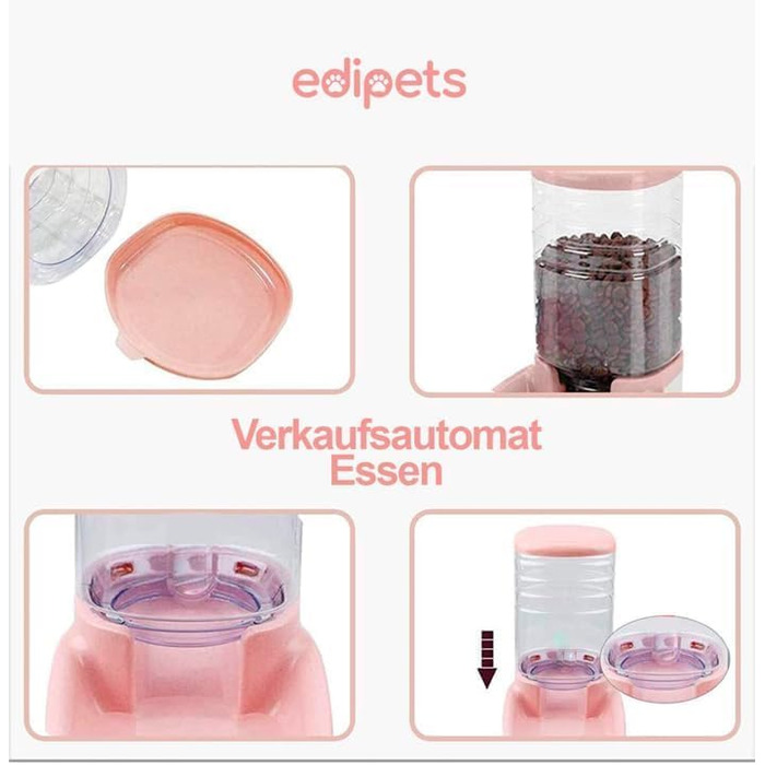Автоматичний годівниця для котів та собак Edipets, 2 контейнери, 3.8L, рожевий