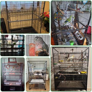 Клітка для птахів велика, металева, на 4 колесах, для хвилястих попугаїв з годівницею, іграшками, гойдалкою, 2 дверцятами, 4 дерев'яними перекладинами, 132 x 78 x 52 см