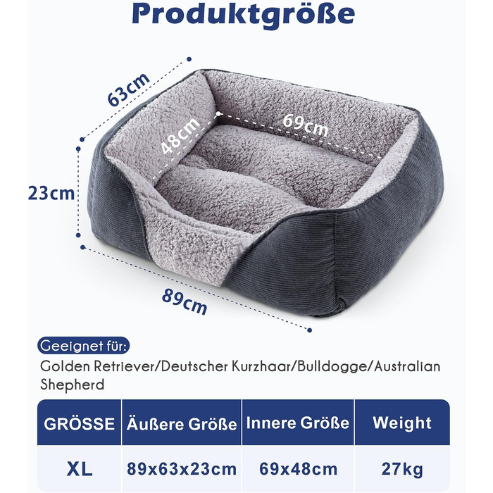 Крісло-лежанка для собак великих порід JOEJOY, сіре, 89x63x23 см, миється, з антиковзаючою поверхнею