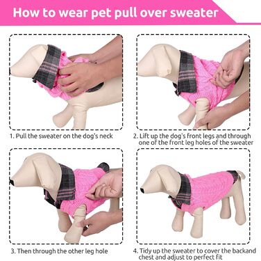 Теплий собачий светр CITE TOILE з візерунком у клітинку, комір-стійка та отворами для повідка – зимовий одяг для собак маленьких, середніх та великих порід, котячий светр на Різдво, Рожевий, XL