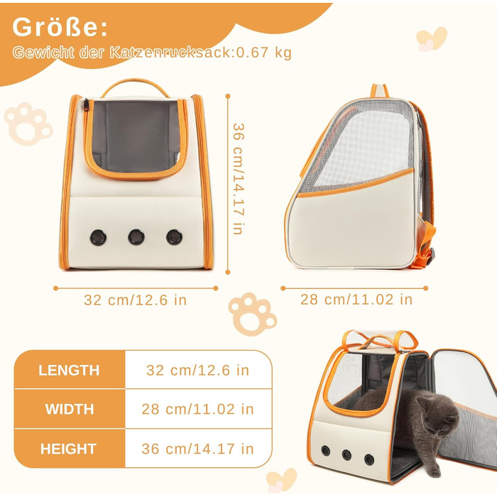 Рюкзак для кота/собаки Dogat, складаний, для перевезення тварин, помаранчевий+білий