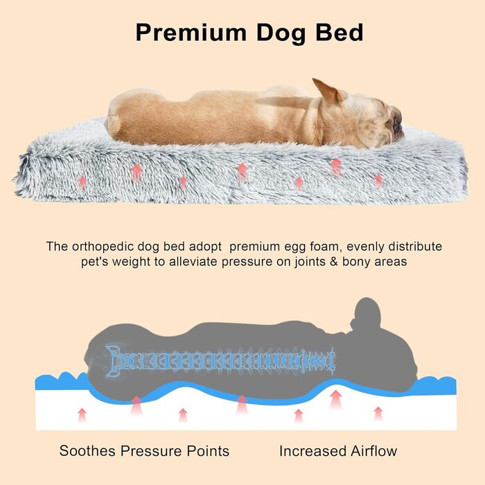 М'яке ортопедичне ліжко для собак середніх порід знімний, пральний чохол, собача коробка-ліжко, підтримка з пінополіуретану, плюшевий килимок з антиковзною основою (Сірий, 91,4 x 61 см)