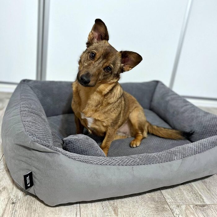 Ліжко для собак великих порід 120x100 см, сірого кольору. Зручне, миється, м'яке, з корзиною. Ідеальне для великих собак.