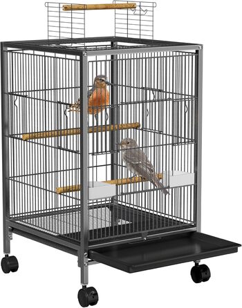 Велика клітка для птахів NAIZY 46x36x62 см, металевий папужник для вулиці та дому з висувним піддоном, 2 дерев'яними жердочками і годівницями, для хвилястих папуг та інших птахів (модель 8116N)