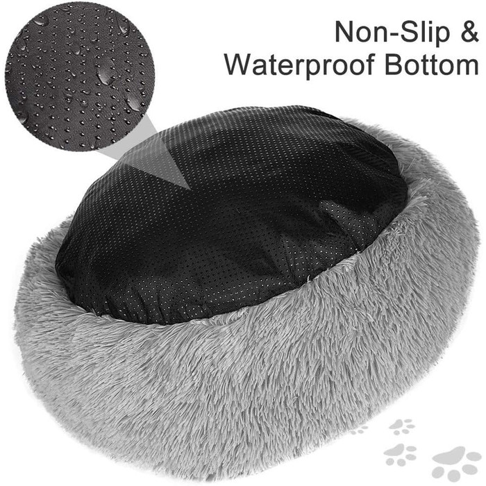 М'яке ліжко для собак та котів Deluxe, круглої форми, Doughnut, сірого кольору, 60 см, водонепроникне дно
