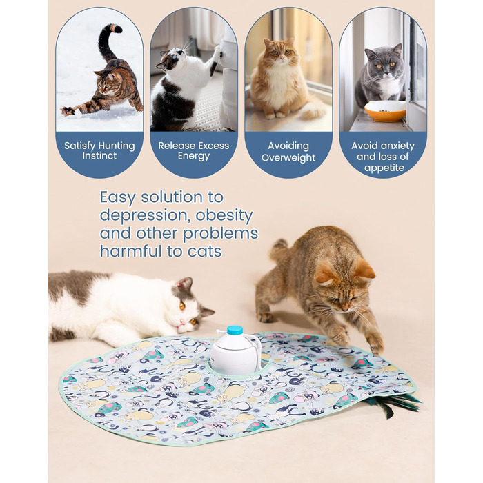 Інтерактивна іграшка для котів HAPPY HACHI 3 в 1: автоматична іграшка з пір'ям, USB-зарядка, комплект аксесуарів, блакитний колір