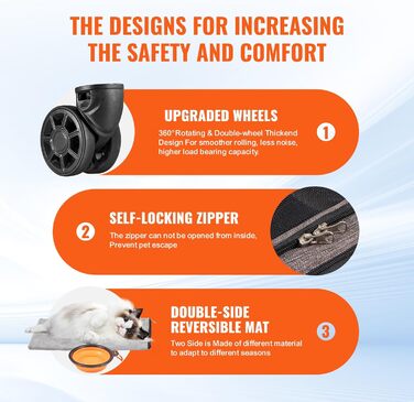 Тролей для собак VEVOR, розкладний, до 15,8 кг, з сумкою для зберігання, 4 колеса, з оксфорду 600D, сірий, ідеальний для подорожей