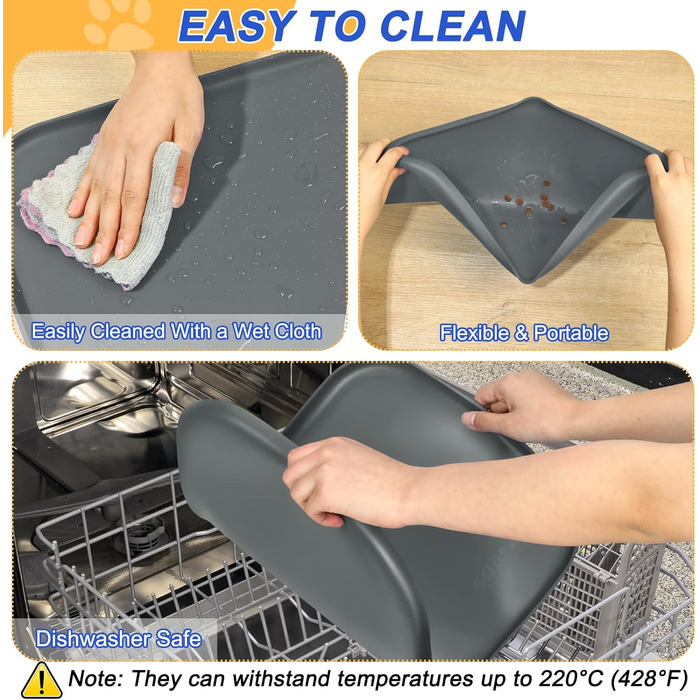 Силіконовий килимок для годівлі домашніх тварин з піднятим бордюром для корму та води, миски для собак, миски для котів, підкладка з високим бордюром для підлоги, водонепроникний килимок, гумова підкладка для котів та собак 24x16x0,8 (24 x 16 x 0.8 дюймів