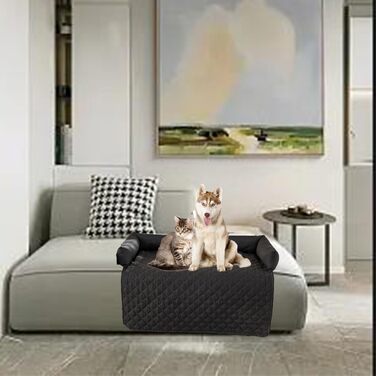 Захисний чохол для собачого дивана, водовідштовхувальний, для середніх та великих собак та котів, заспокійлива підстилка з піднятим бортиком, легко чиститься (75 x 120 см, світло-сірий)
