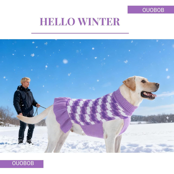 OUOBOB: Сукня-пов'язка для собак - водолазка для дівчаток, зручний наряд для великих собак, ідеально підходить для холодних днів, святкових заходів, таких як Різдво або День подяки, Червоний, Розмір (M, фіолетовий)