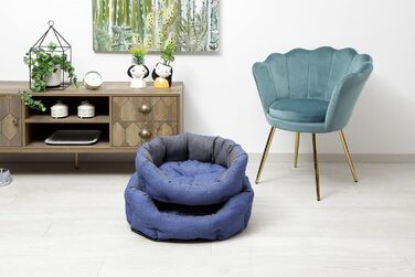 Кругле ліжко для собак та котів Baroni Home, розмір L, 50x65 см, м'яке, зручне, сіре та блакитне, для дому