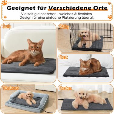 Килимок гріючий для тварин 45x45 см – підігрівальний килимок для собак та котів, 30–60°C, таймер 14 год, захист від перегріву, міцний кабель 1,8 м, 2 знімні чохли, регулювання температури