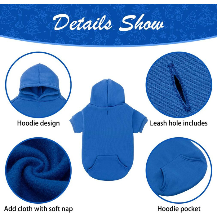 Теплий худі для собак з капюшоном, блакитний. З отвором для повідка та кишенею. Зимовий одяг для собак XS-XXL.