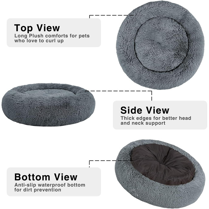 Кругле лежанка для собак Mirkoo: комфортне, м'яке, знімний коврик, різних розмірів (L/XL/XXL/XXXL), сірий (75x75x18 см)