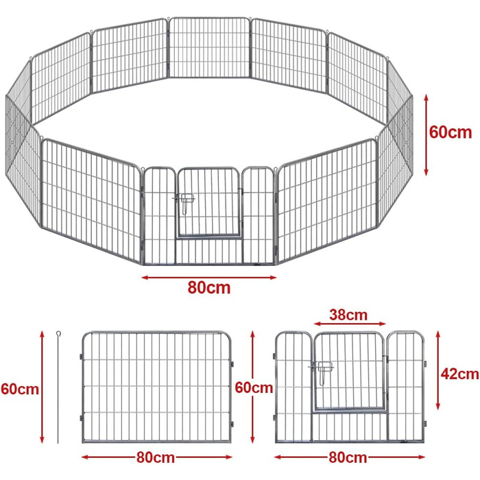 Металевий вольєр для собак та цуценят, переносний загон для тварин, 12 штук, 60 см