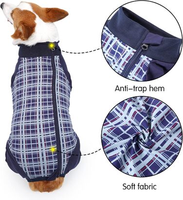 Корпусний костюм для собак після операції Heywean з блискавкою, блакирий в клітинку. Підходить для собак після кастрації, для собак після операції, ергономічний костюм для відновлення.