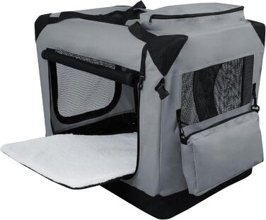 Клітка для собак EliteField з 3 дверцятами, складана, м'яка, з сумкою для перенесення та підстилкою з флісу, для дому та вулиці, 91.4 x 61 x 71 см, світло-сіра