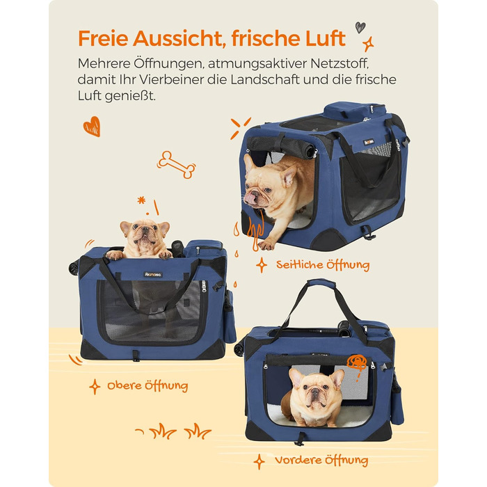 Клітка для собак Feandrea, переноска для собак XL, 81 x 58 x 58 см, з металевим каркасом та ручками, дихаюча, з кишенями