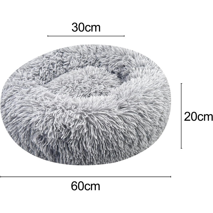 Кругле ліжко для собак та котів, м'яке, з можливістю прання, форма пончика, корзина з плюшу, 50 см в діаметрі, сірого кольору (60 x 60 x 20 см)