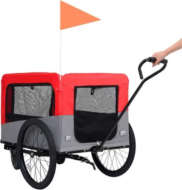 Велосипедний причіп для тварин 2-в-1, червоно-сірий, для собак