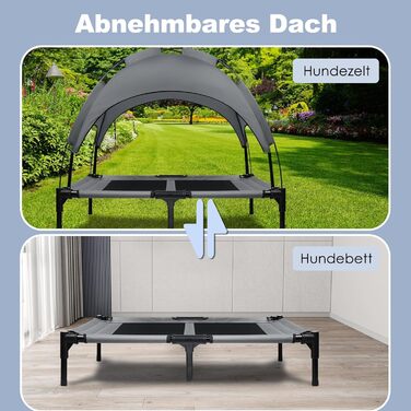 Підвищене ліжко для собак UISEBER 92x76x92 см, Outdoor, з дахом, до 50 кг, вологостійке, сіре + чорне【L】