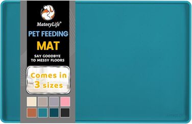 Силіконовий килимок під миски для собак MateeyLife 22x14 дюймів, водонепроникний, з бортиками, протиковзний, для їжі та води, захист підлоги від пролиття, підходить для котів