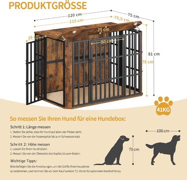 Дерев'яний вольєр для собак Hzuaneri DFC86801B (XXL) 120x75x81 см, з годівницею, вінтажний коричневий, для дому