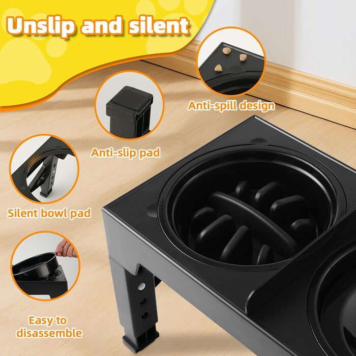 Підвищений годівниця для собак, регульована висота, великі породи - миска для води + миска протиковзаюча + дорожня миска & миска для корму - килимок, неслизька станція для годування середніх/великих собак